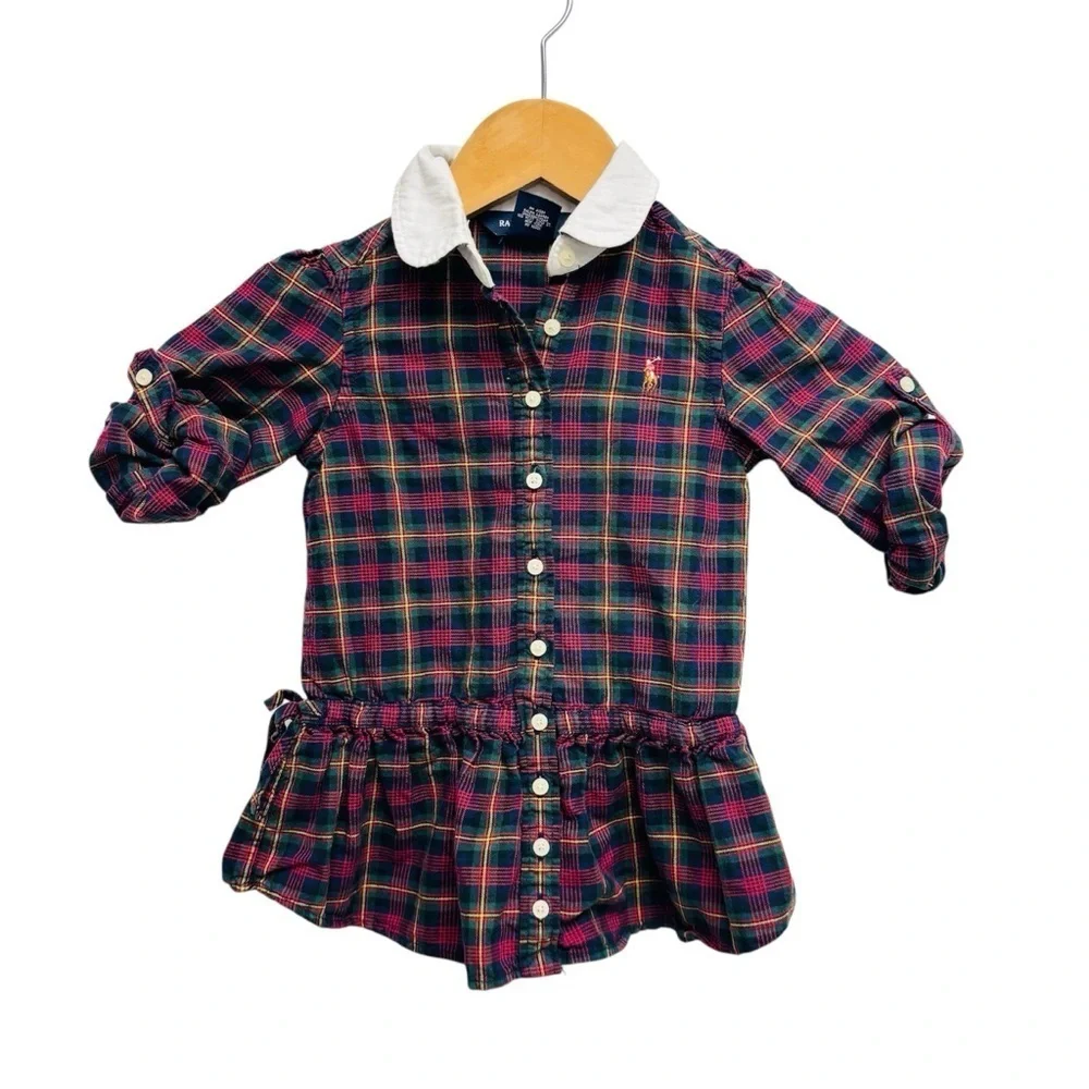 Ralph Lauren Girls Plaid Cotton Twill Shirt Dress